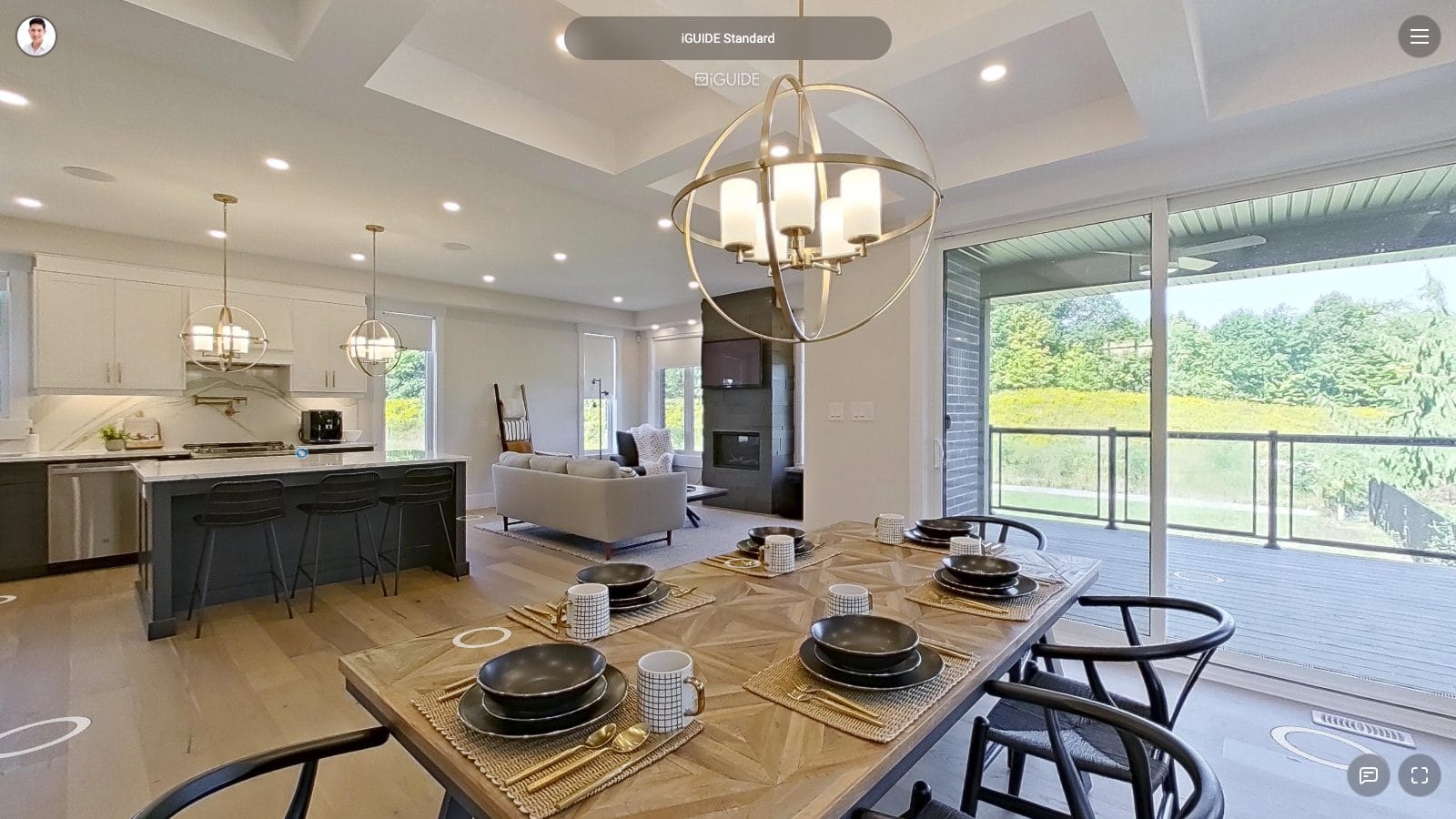 Opening view of the sample Immersive Property Tour — a staged kitchen and dining room